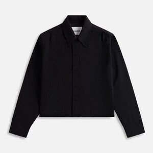Jil Sander black fine wool gabardine boxy minimalist overshirt